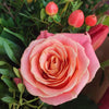 Coral rose and tulip bouquet